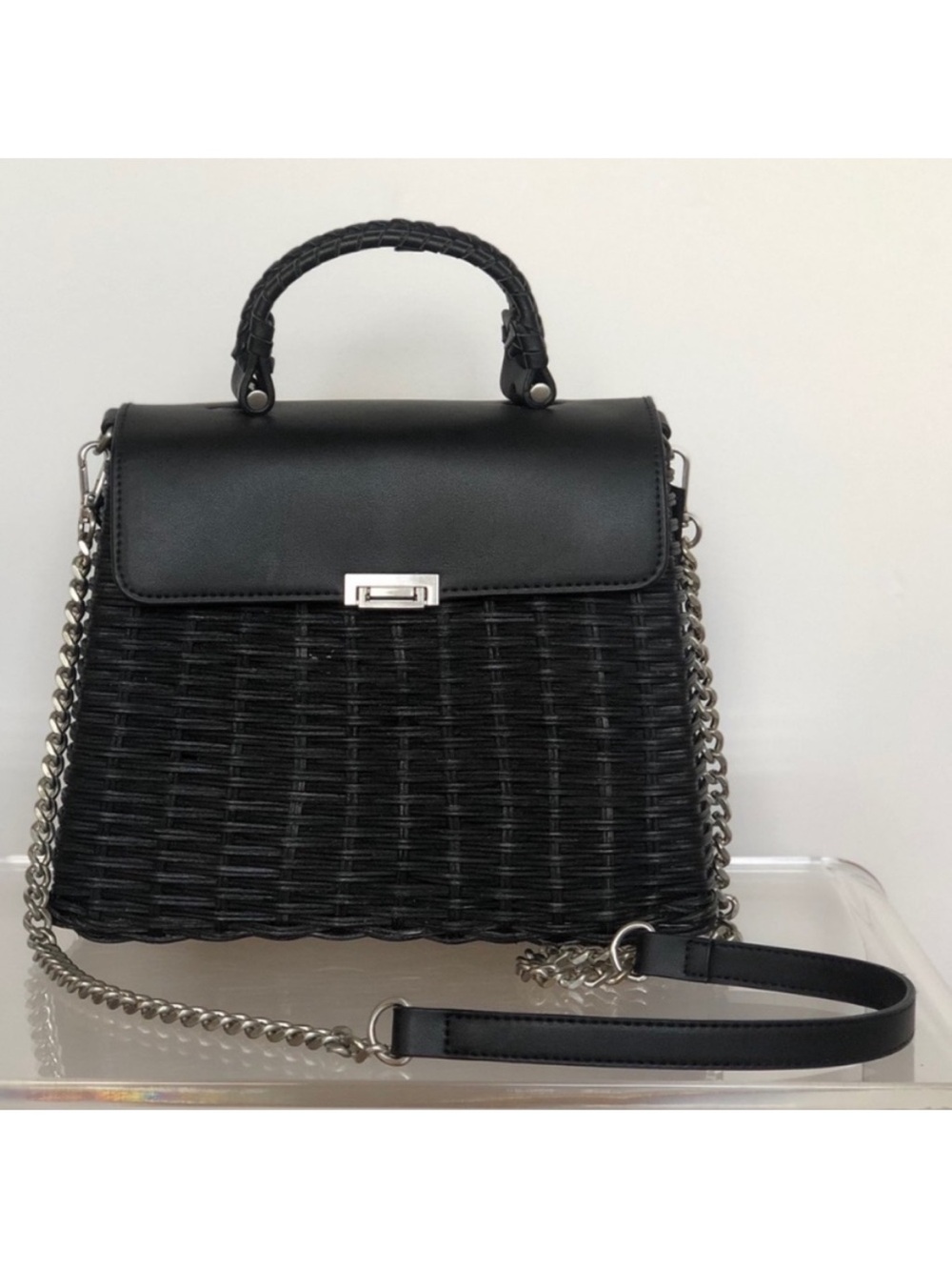Zara Black Woven Satchel with Silver Chain - Rare